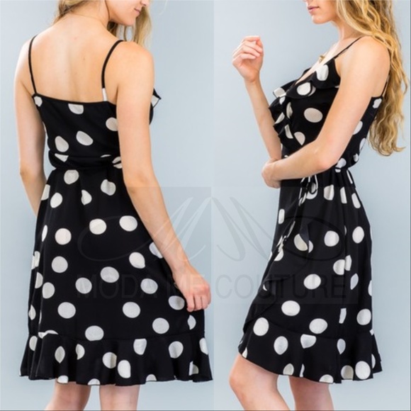 DRESS BLACK POLKA DOT WRAP DRESS - Picture 3 of 8